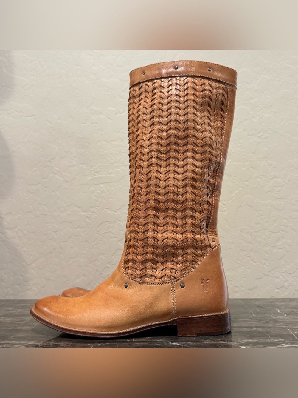 Frye Shirley Woven Leather Studded Riding Boots